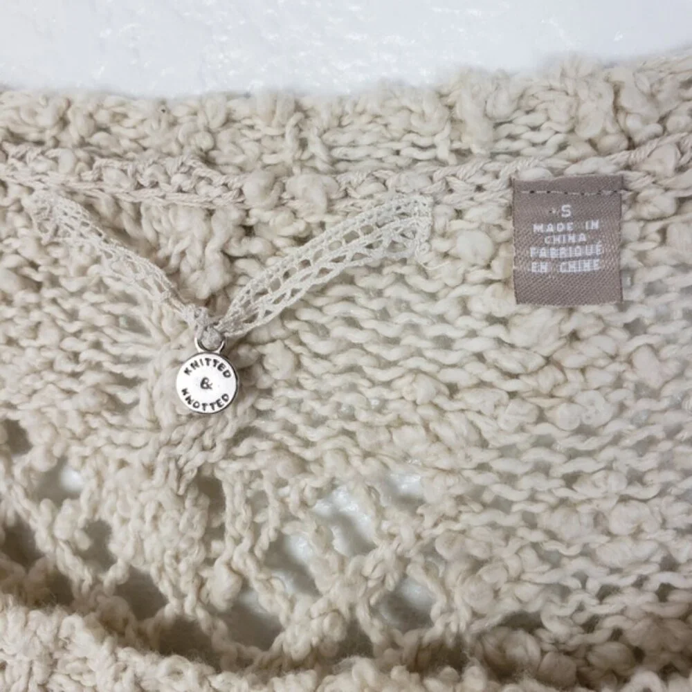 Anthropologie Knitted & Knotted Crochet Boho Open Knit Pullover Top size S